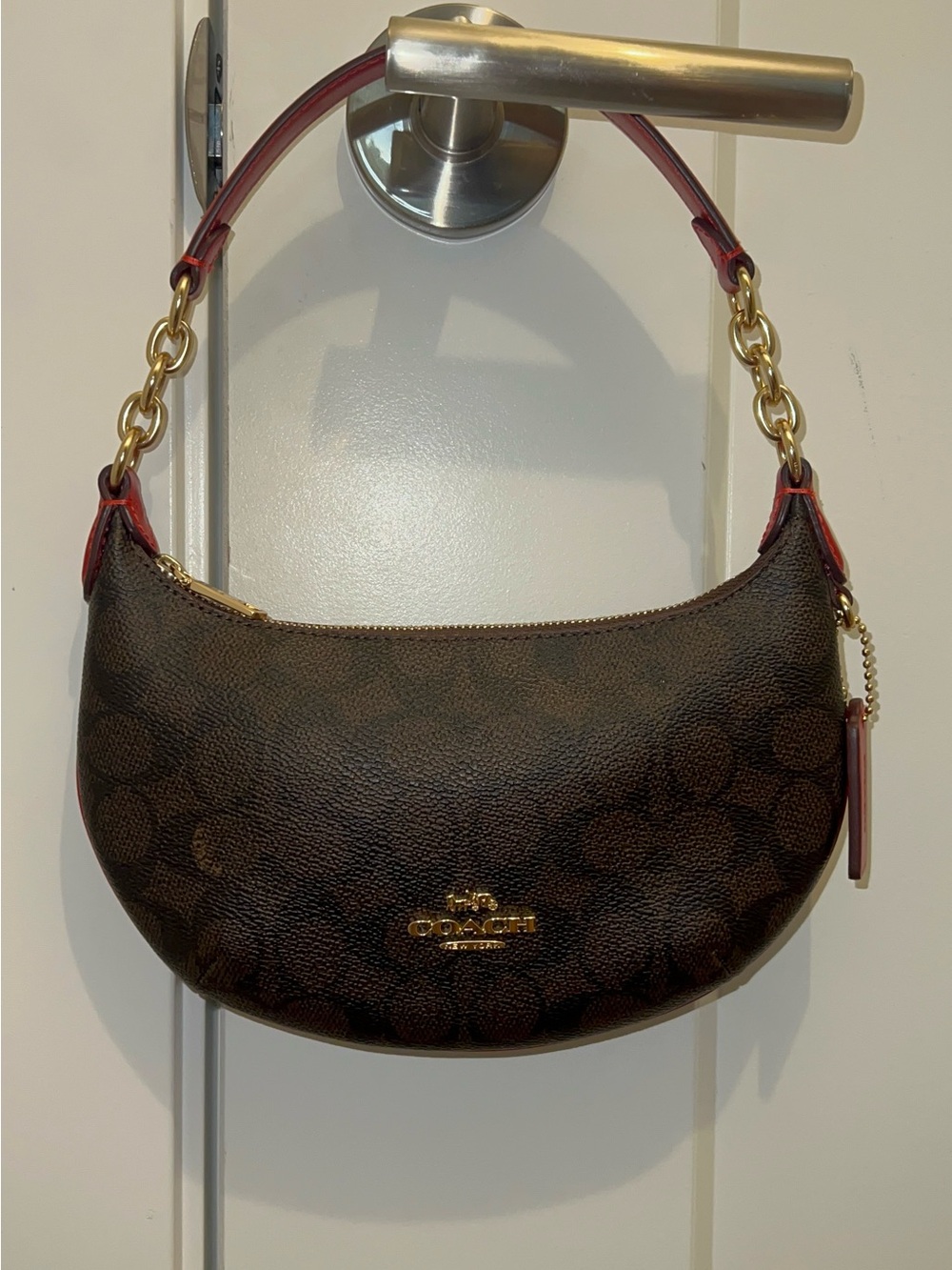 COACH Mini Payton Crescent Hobo Shoulder Bag - Signature Brown w/ Gold Hardware